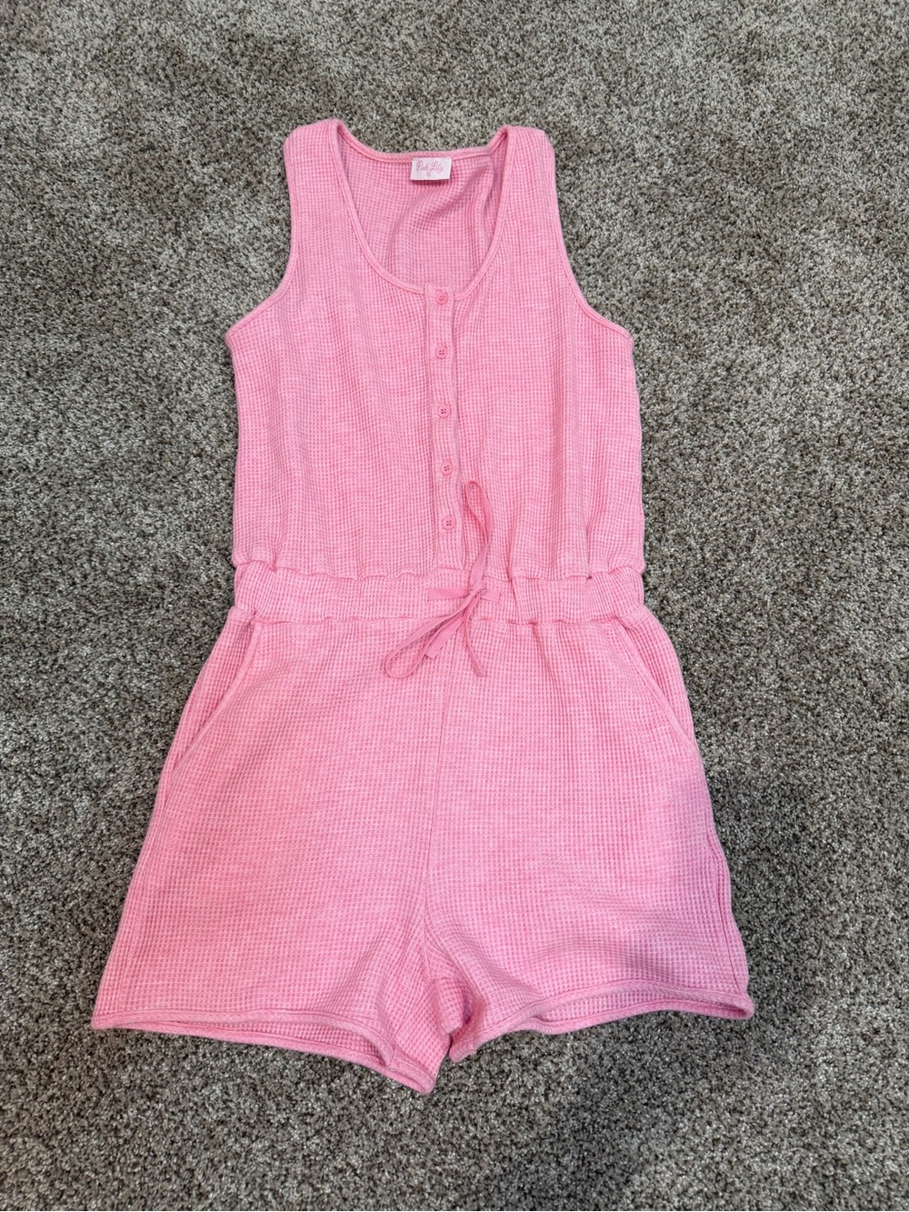 Waffle Knit Romper - Pink Lily